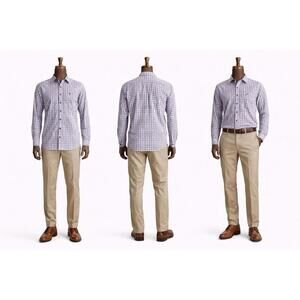 JH by Jhane Barnes Men’s XL Slim Fit Purple Gray Check Dress Shirt Long Sleeve B